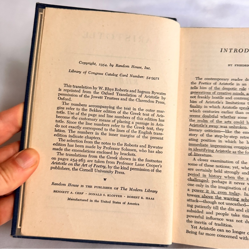Aristotle's Rhetoric and Poetics Blue Hardcover Book - Picture 5 of 8